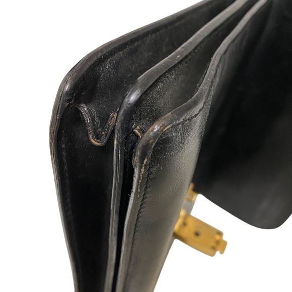 Bally Black and Gold Leather Wristlet Clutch with Elegant Clasp